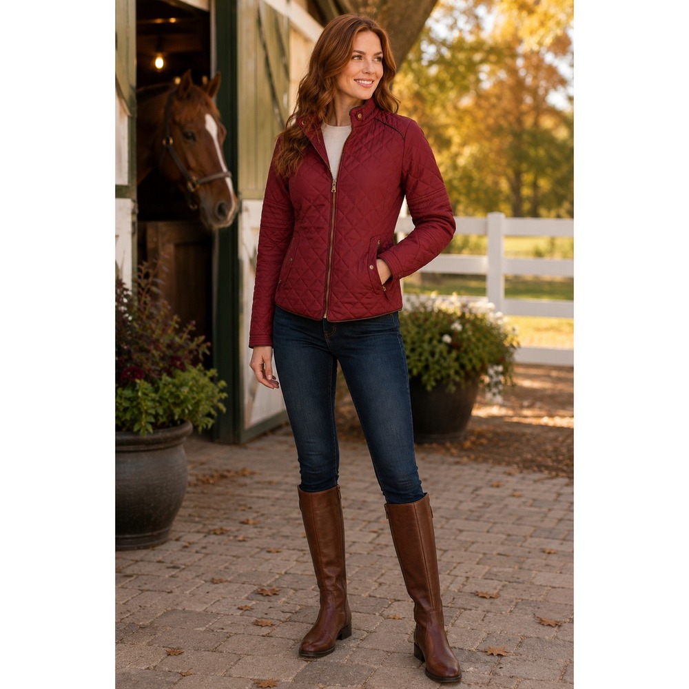 Love Tree Burgundy‎ Quilted Moto Jacket Small Equestrian Zip Up Size Small NWT